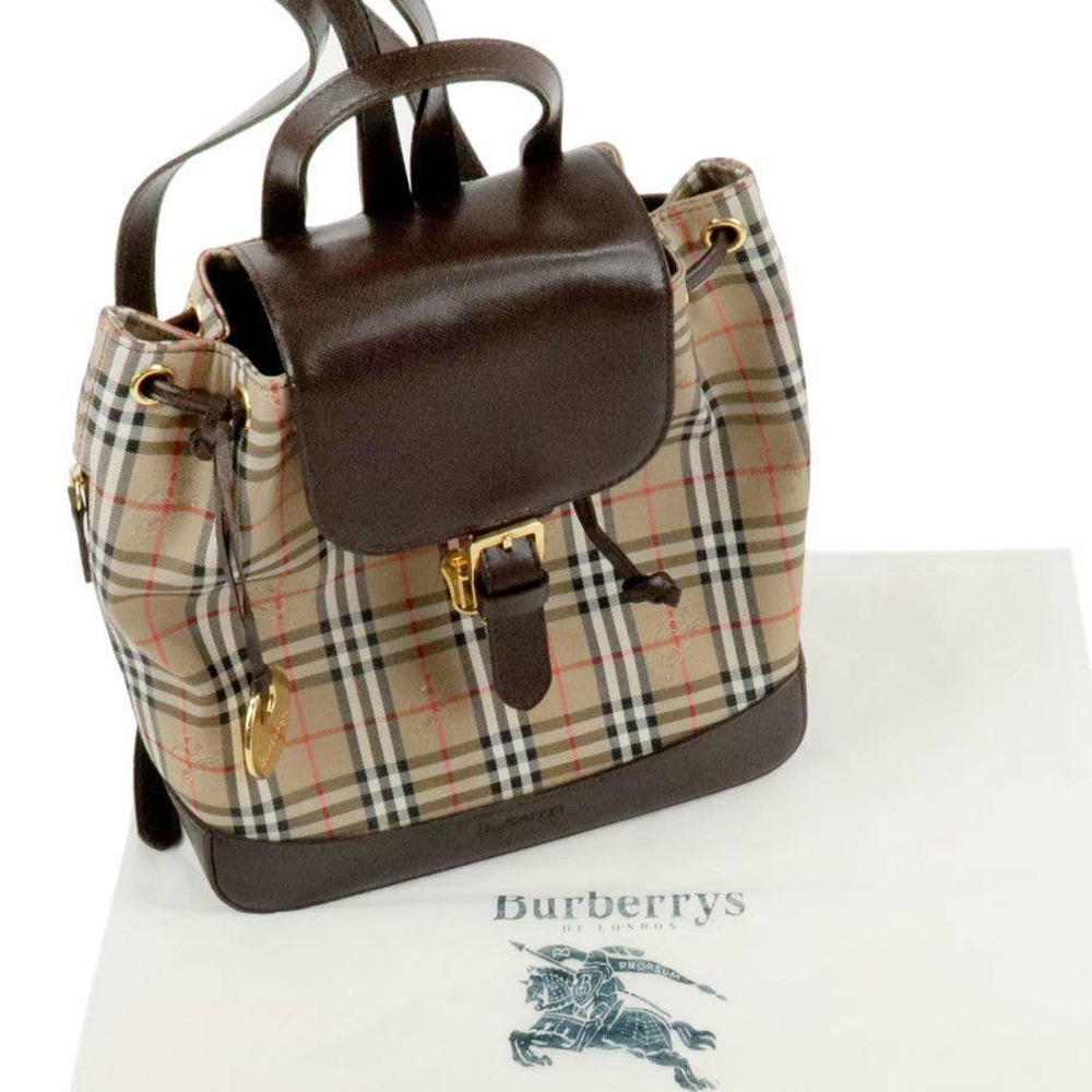 💎✨BEAUTIFUL✨💎 BURBERRY Nova Plaid Canvas Leather Back Pack Beige Brown